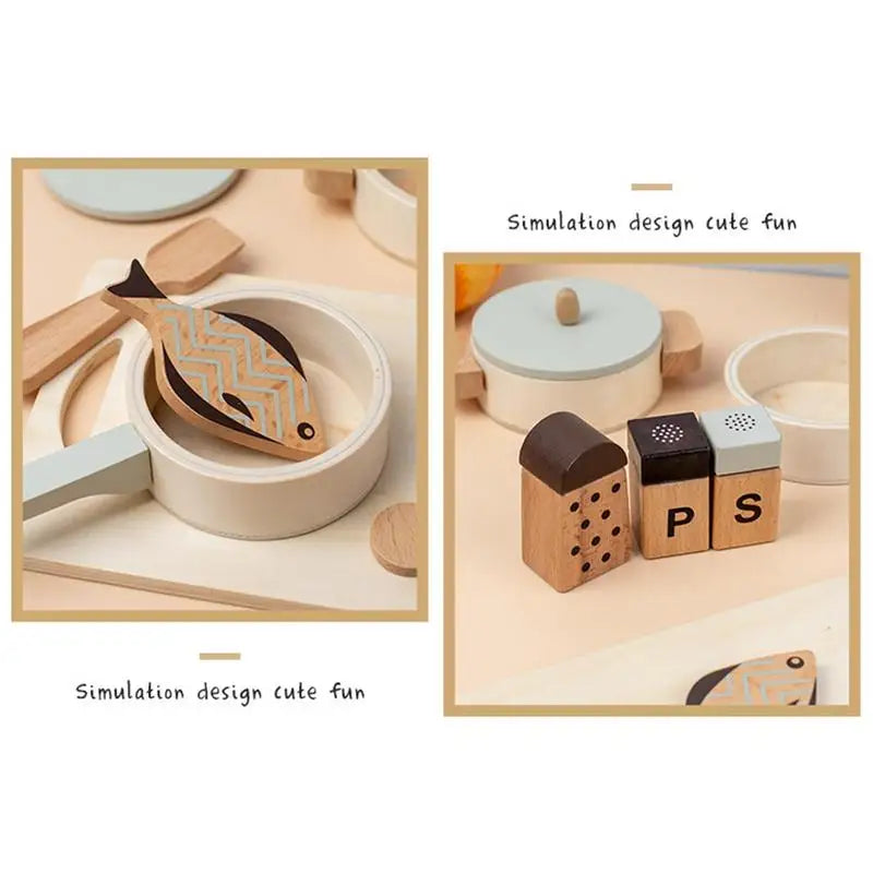 Kids Wooden Kitchen Playset – Pretend Cooking Pot and Pan Set