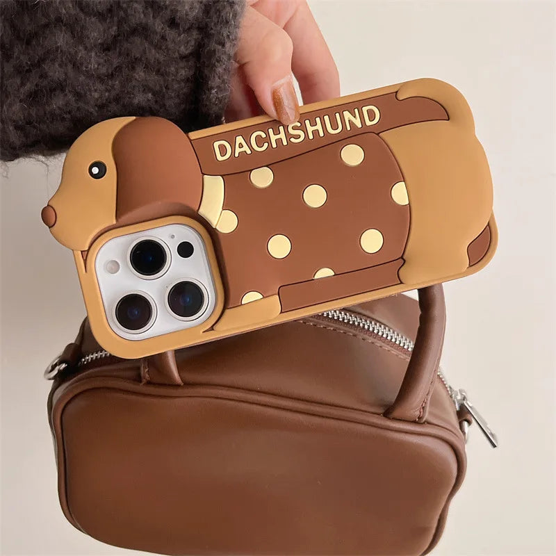 Creative 3D Cute Cartoon Dachshund Dog Soft Silicone Phone Case For iPhone