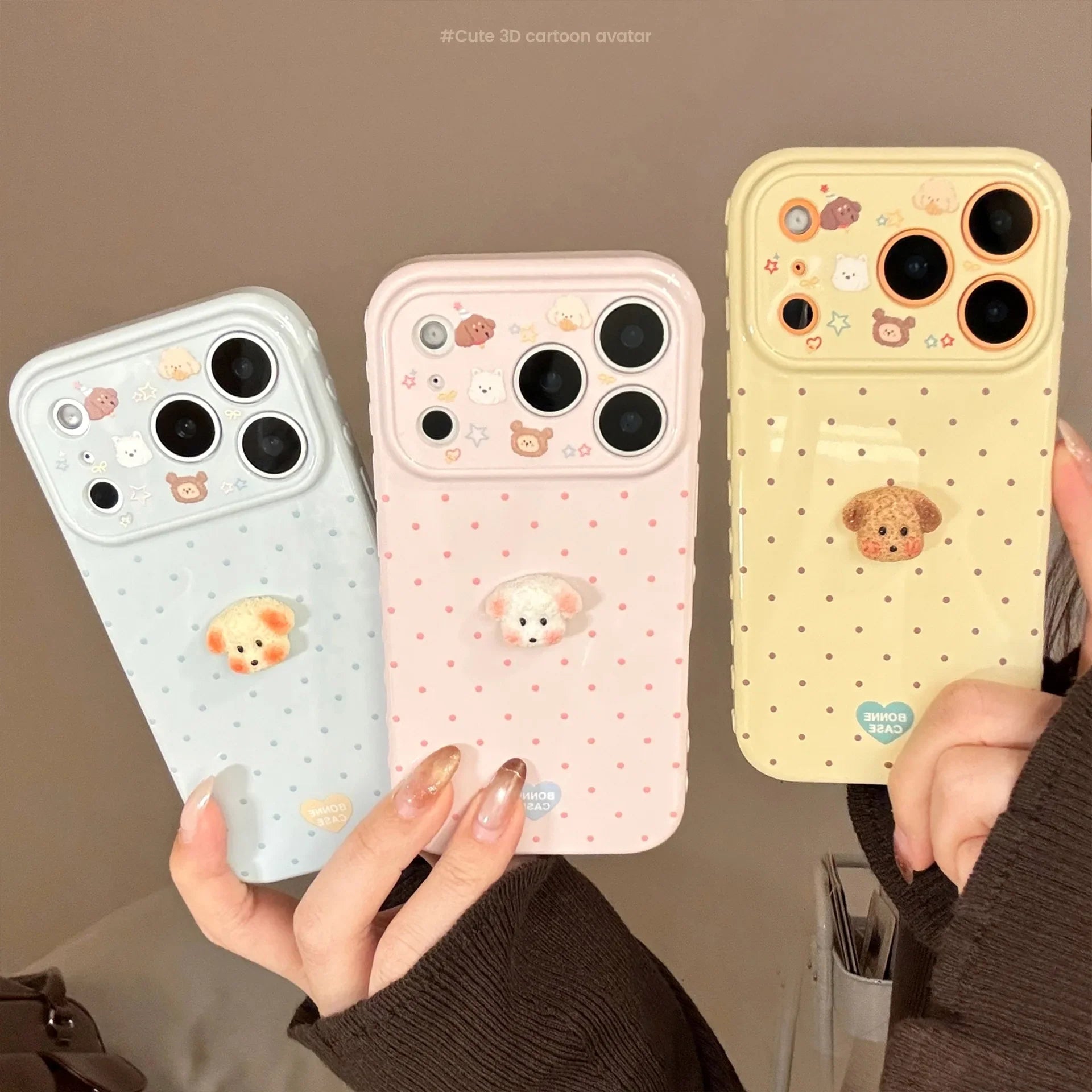 Korean Polka Dots 3D Cartoon Puppy Phone Case For iPhone