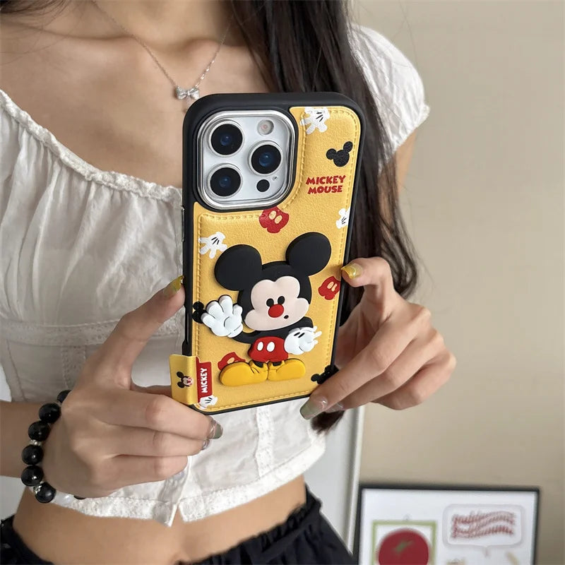 Kawaii Cartoon Mickey Leather Phone Case For iPhone