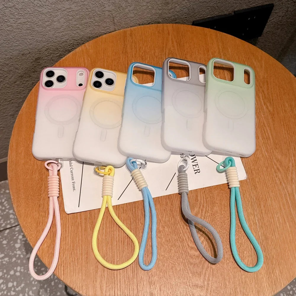 Soft Silicone For magsafe Wrist Strap Lanyard Shockproof Phone Case For iPhone