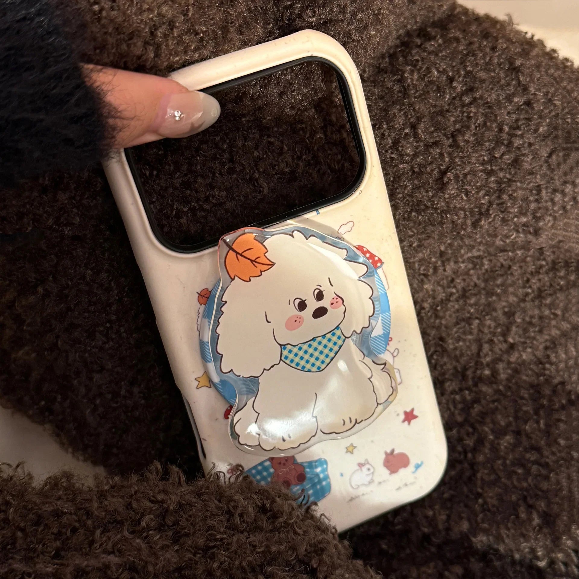 Korean Cartoon Maple Leafs Puppy Magnetic Bracket Phone Case For iPhone