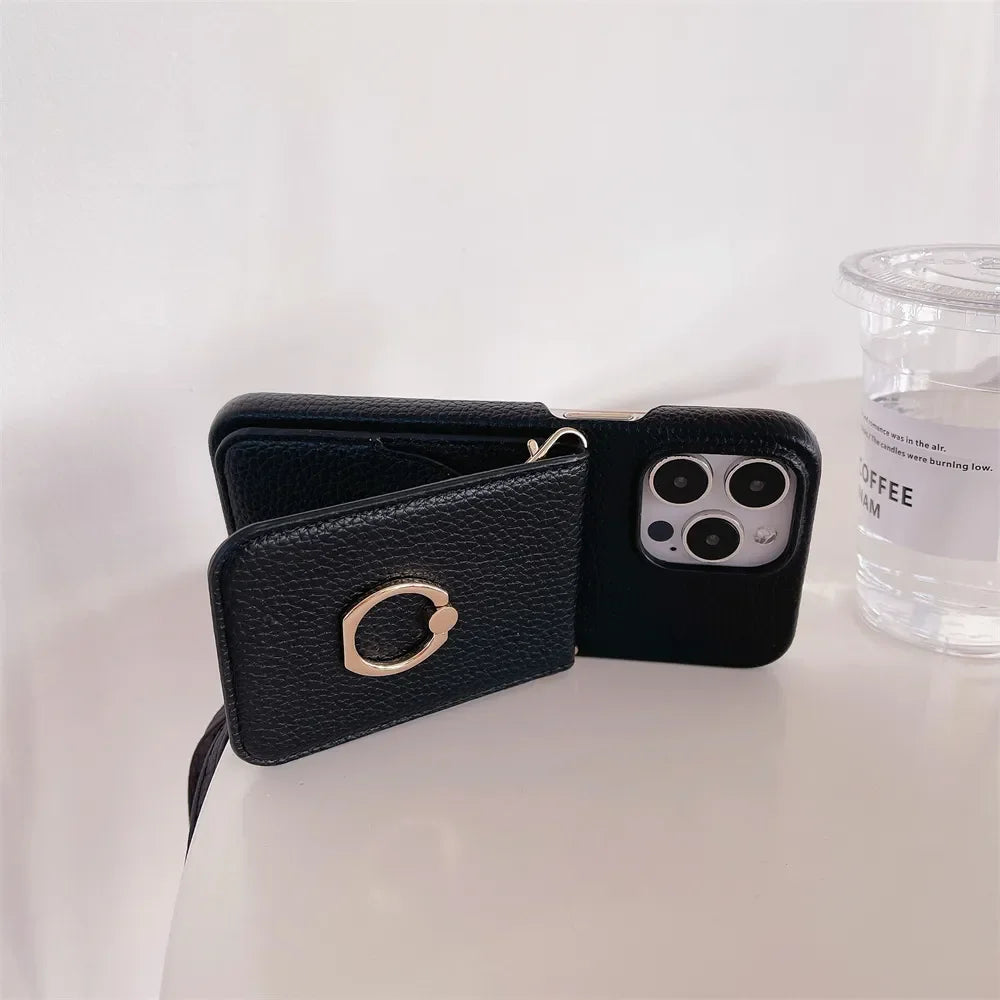 Makeup Mirror Flip Card Pocket Leather Case For iPhone