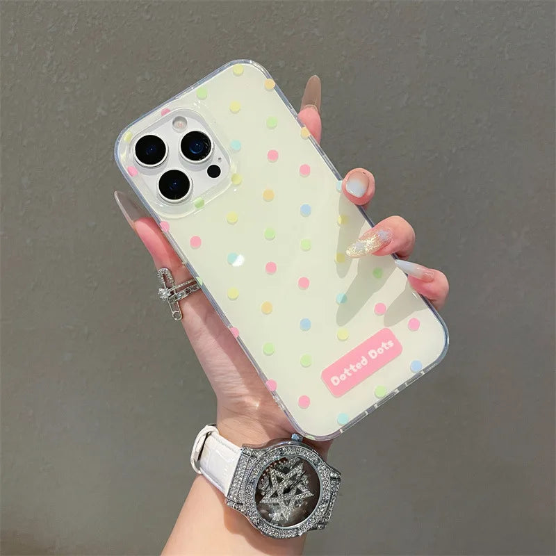 Fashion Colorful Polka Dot Phone Case With Wrist Strap For iPhone