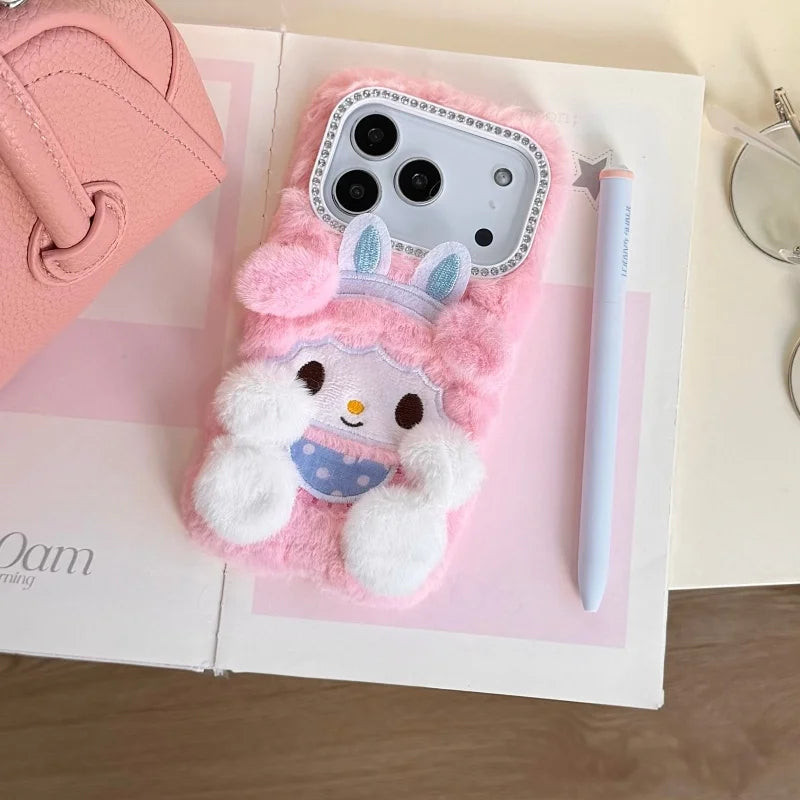 Fashion Cute cartoon Pink Plush Fluffy fur My Melody Phone Case For iPhone