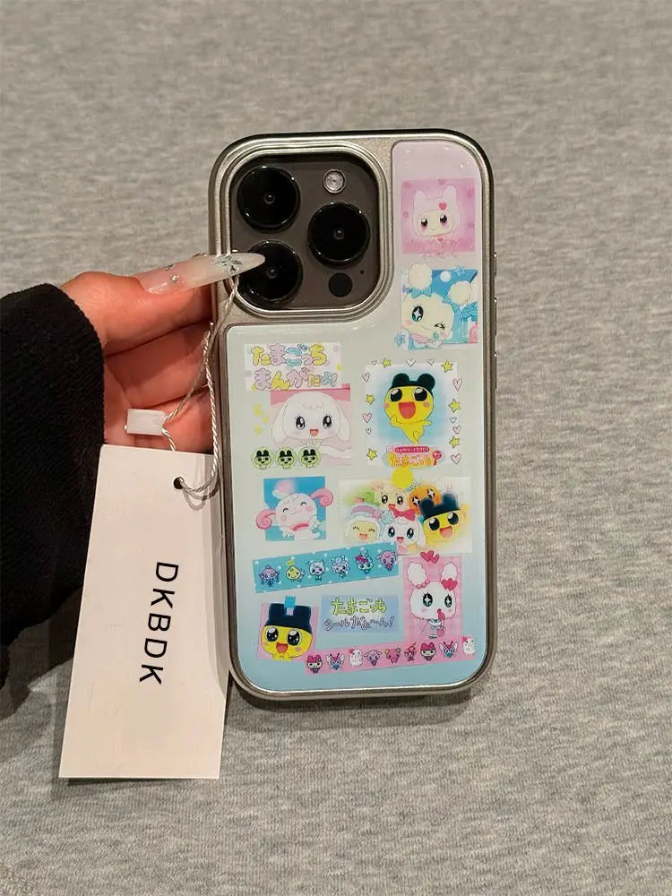 Creative Tamagotchi Cute Girl Silver Frame Phone Case For iPhone
