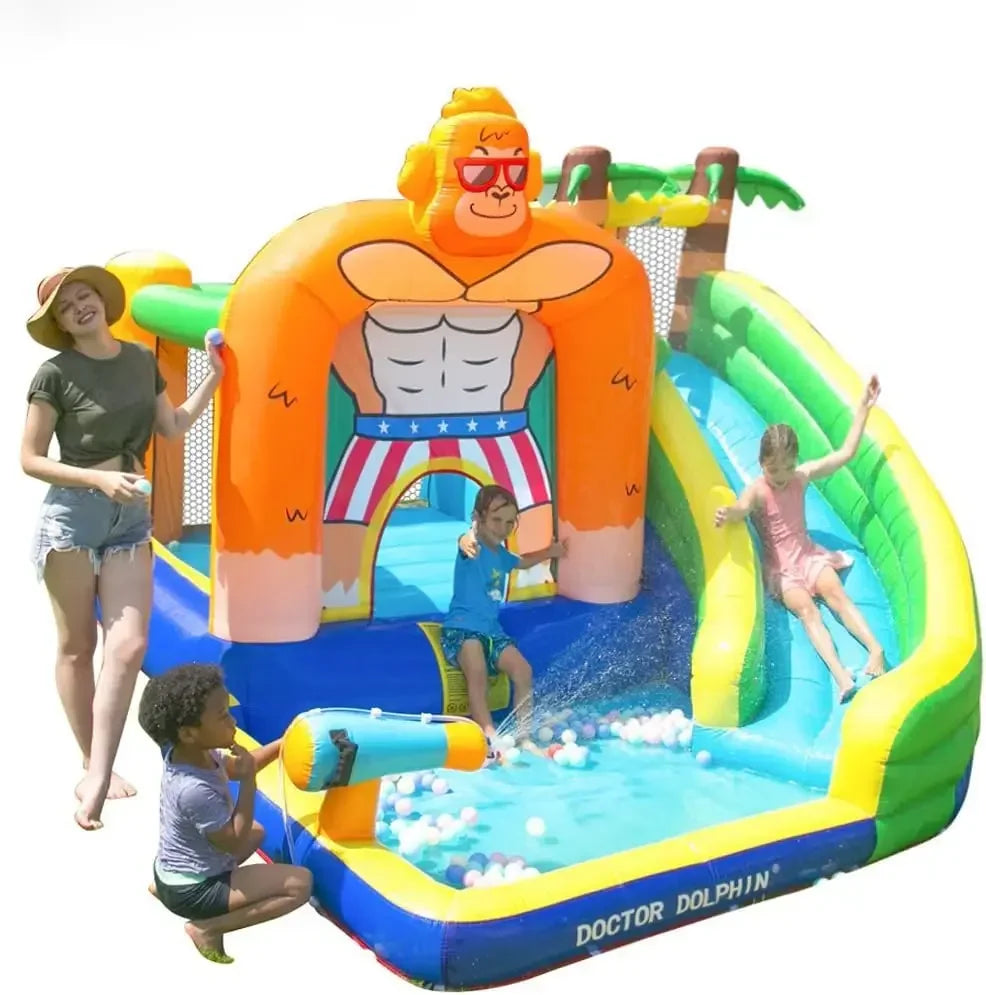 Dolphin Inflatable Water Slide – Kids Water Park with Splash Pool & Long Slide