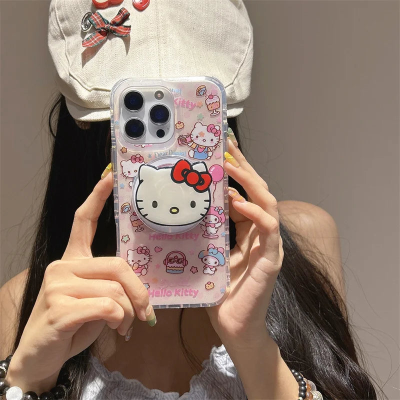 Kawaii Sweet Cake Hellokitty Glitter Magnetic Phone Case For iPhone