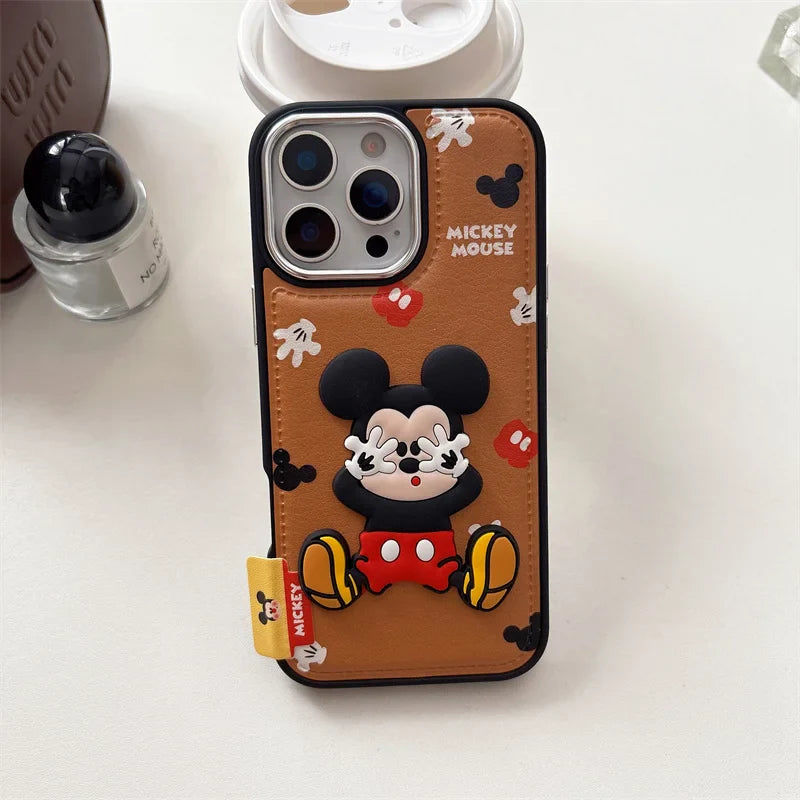 Kawaii Cartoon Mickey Leather Phone Case For iPhone