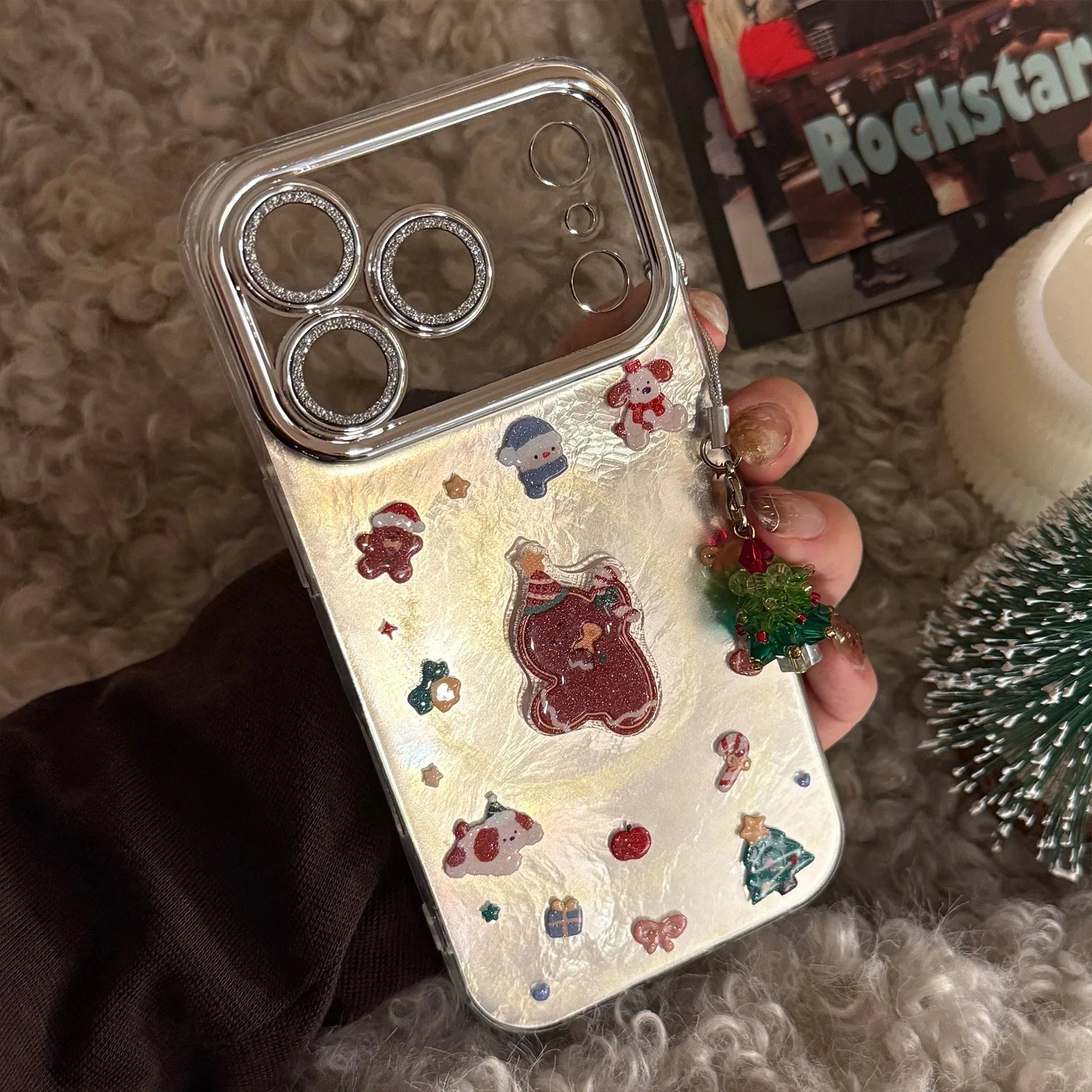 3D Cartoon Gingerbread Man Christmas Tree Pendant Phone Case For iPhone