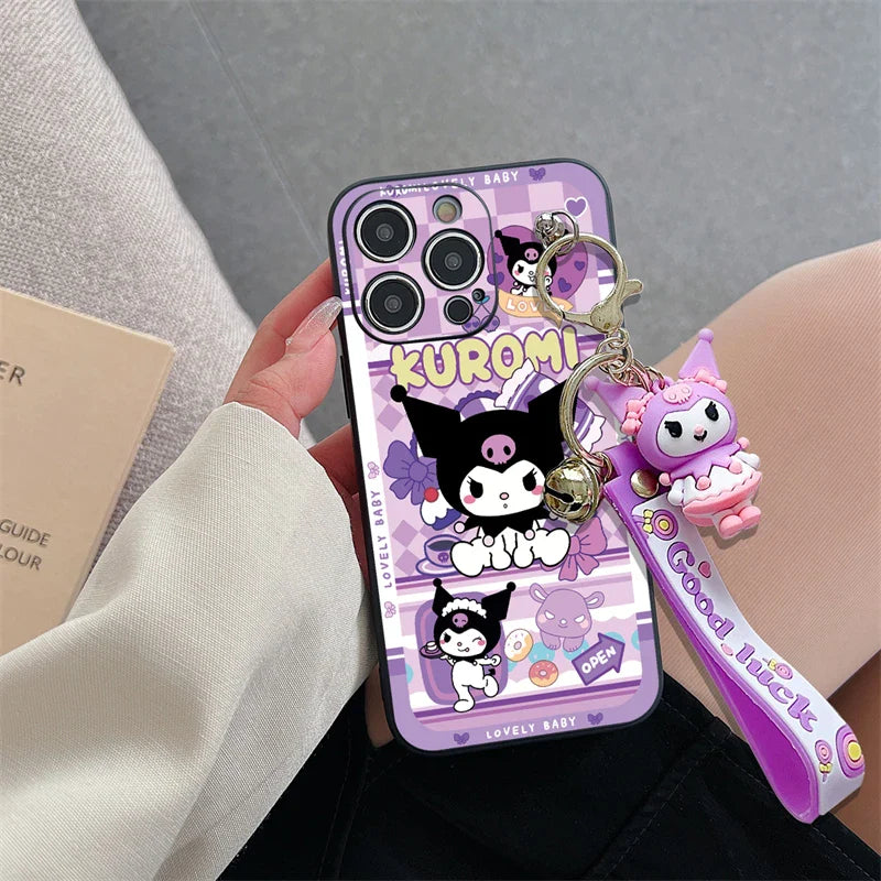 Kuromi Pendant Wrist Strap Phone Case For iPhone
