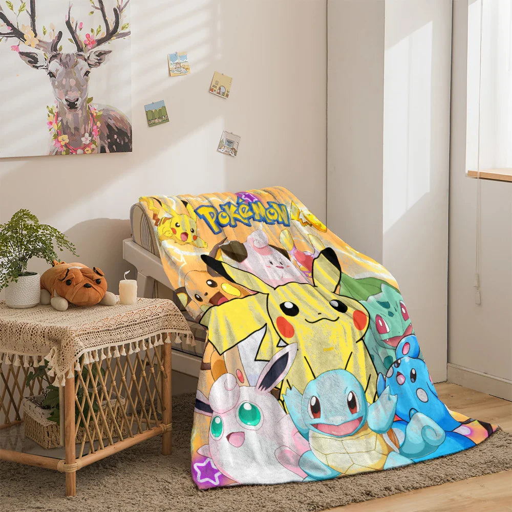 Pokemon Flannel Blanket Soft HD Printed Throw for Sofa & Camping