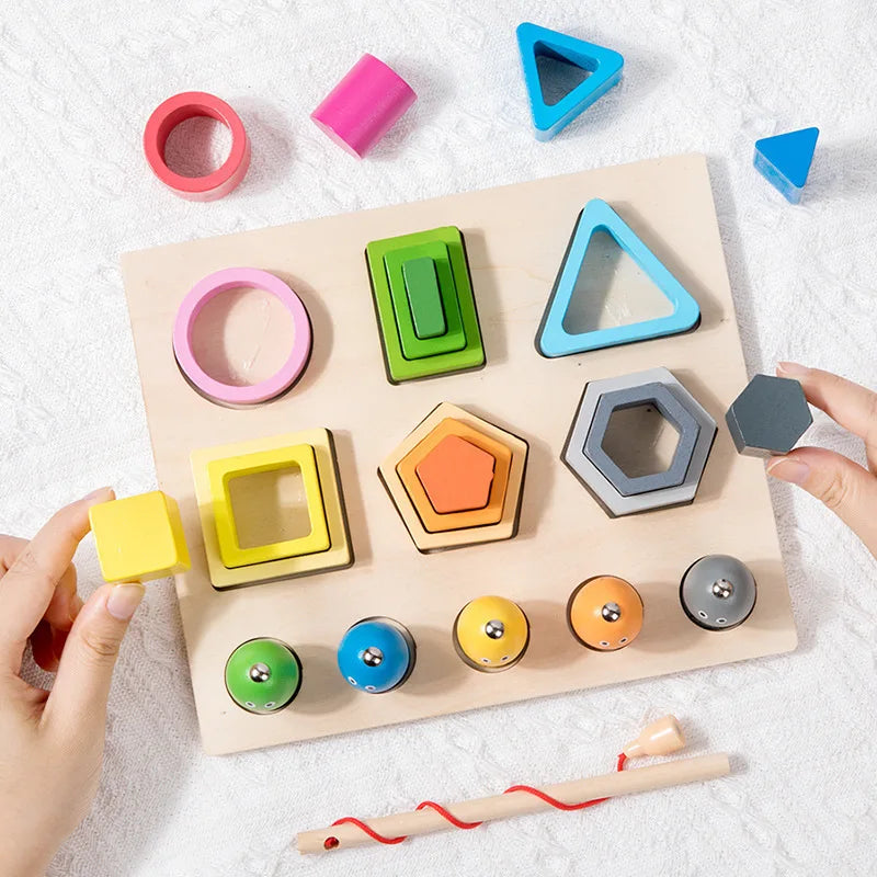 Montessori Wooden Shape Sorting Puzzle – Magnetic Fishing Educational Toy