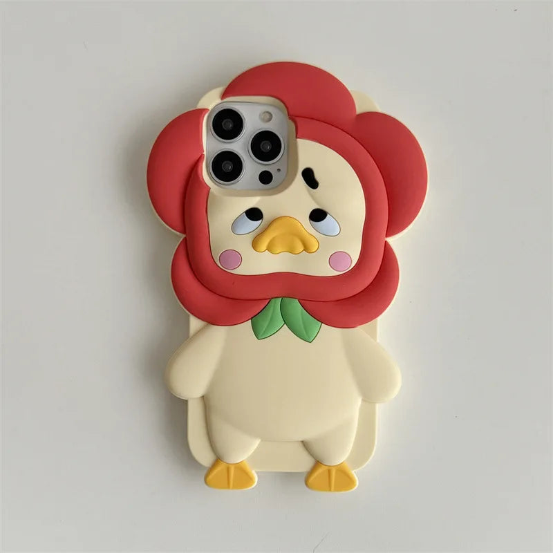 Kawaii Cute Cartoon Flowers Crying Duck Soft Silicone Phone Case For iPhone