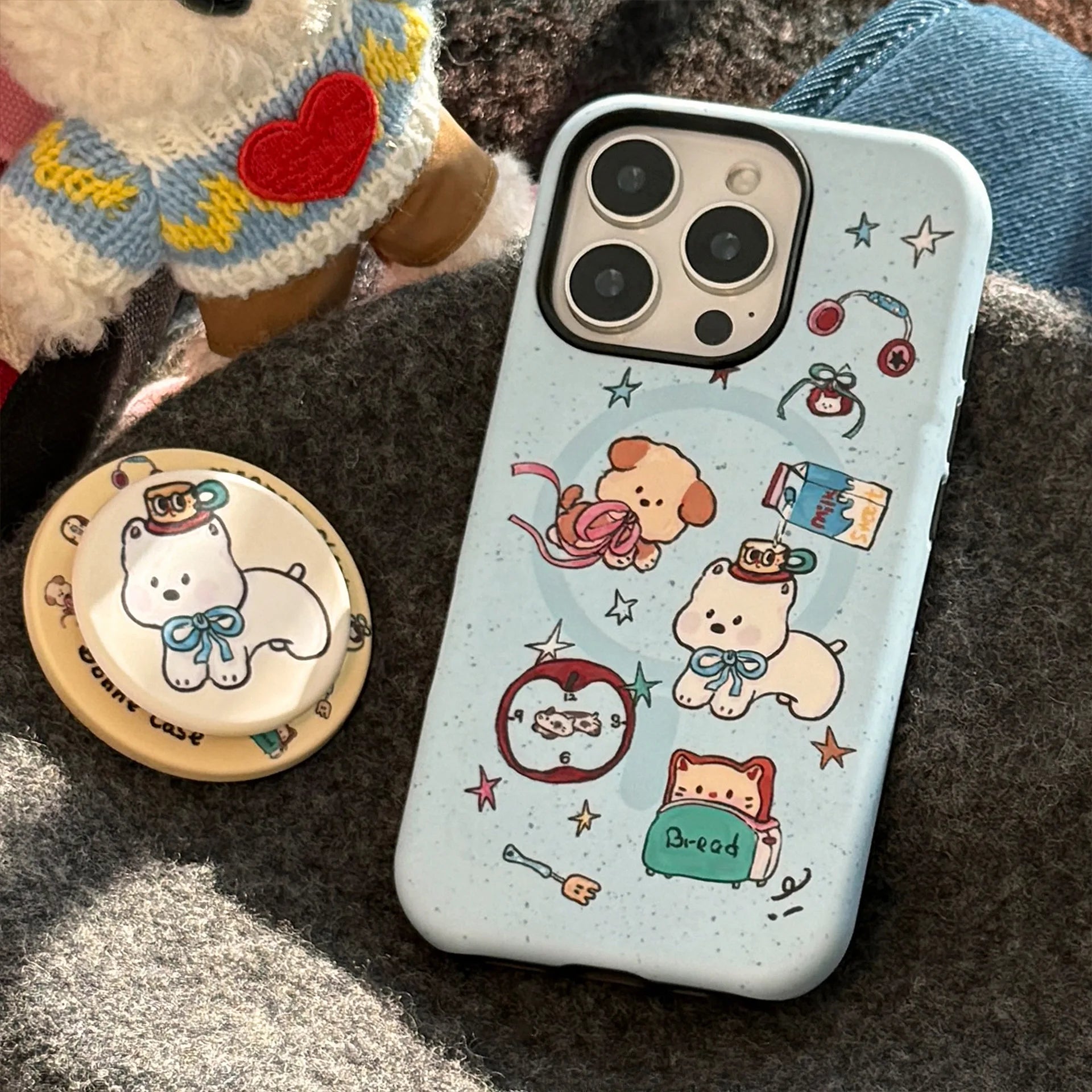 Splash-ink Cartoon Puppy Magnetic Holder Phone Case For iPhone