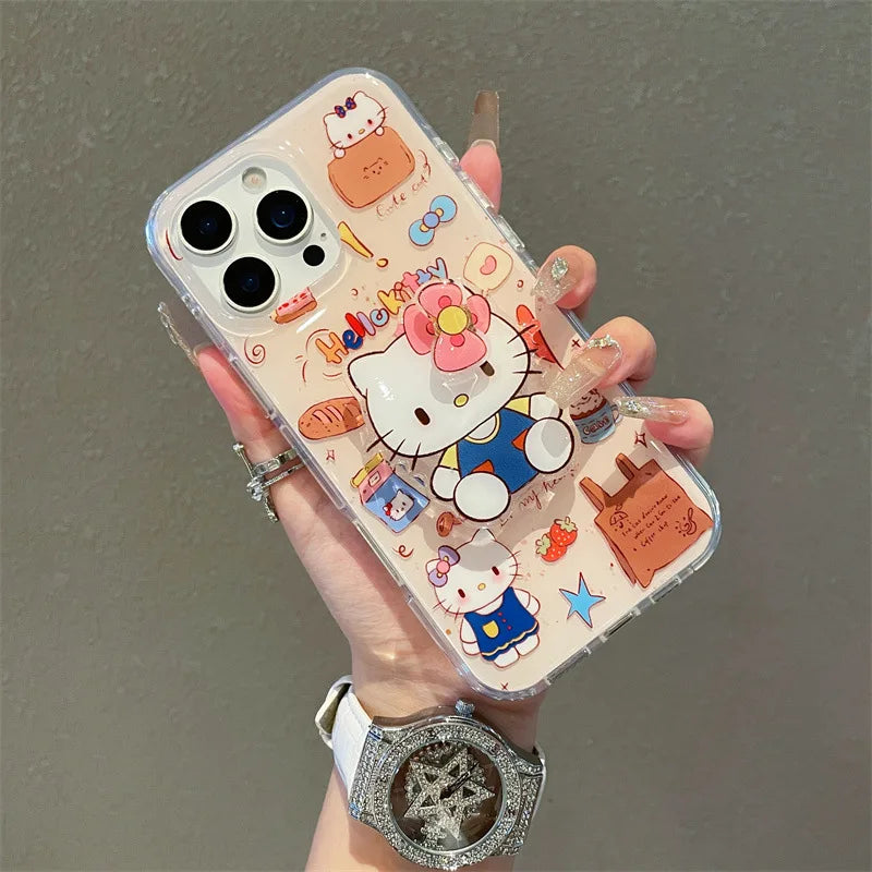 Korean Cute Cartoon Hello Kitty Bowknot Rotate Bracket Phone Case For iPhone