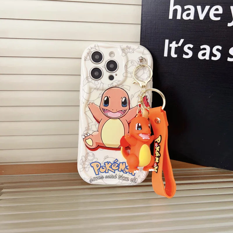 Cartoon Pikachu Gengar Wave Phone Case With Keychain For iPhone