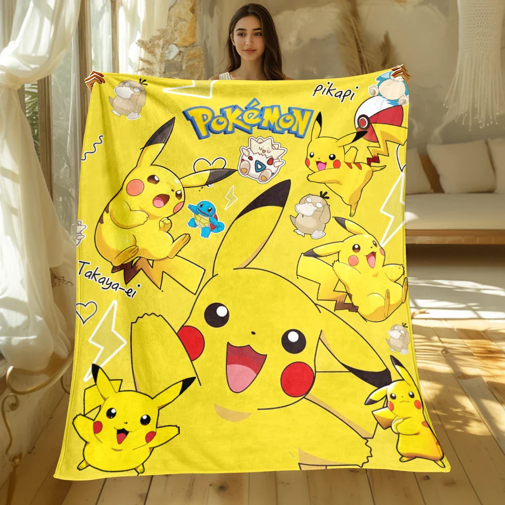 Pokemon Flannel Blanket Soft HD Printed Throw for Sofa & Camping