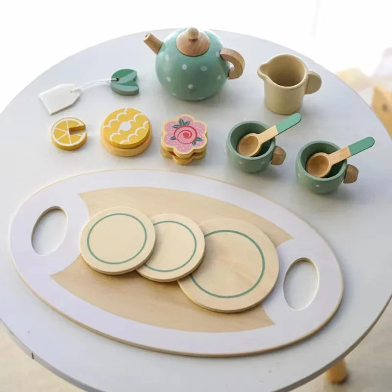Wooden Kitchen Playset – Pretend Play Tea Set for Girls