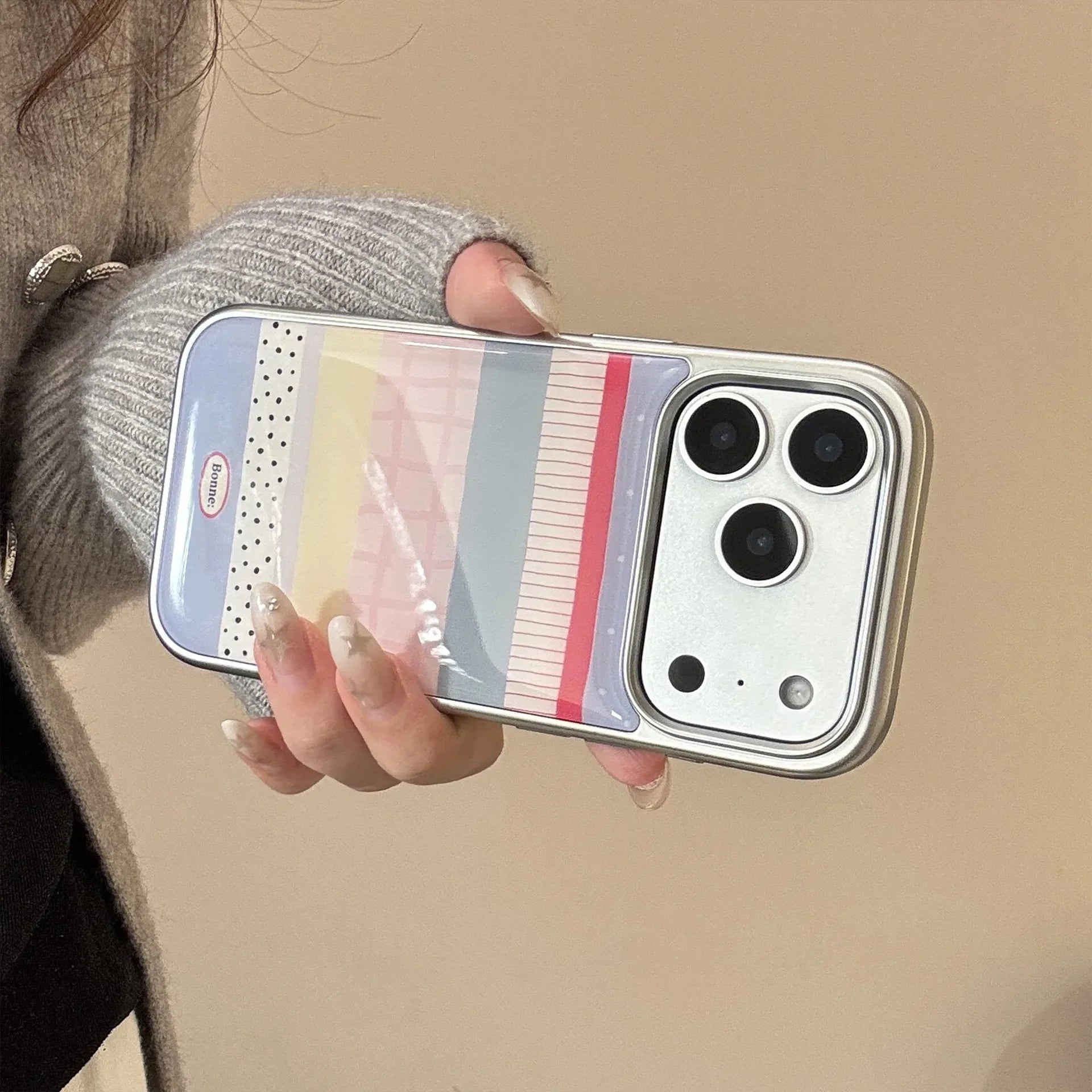 Korean Colorful Checkered Geometry Splicing Drop Glue Phone Case For iPhone