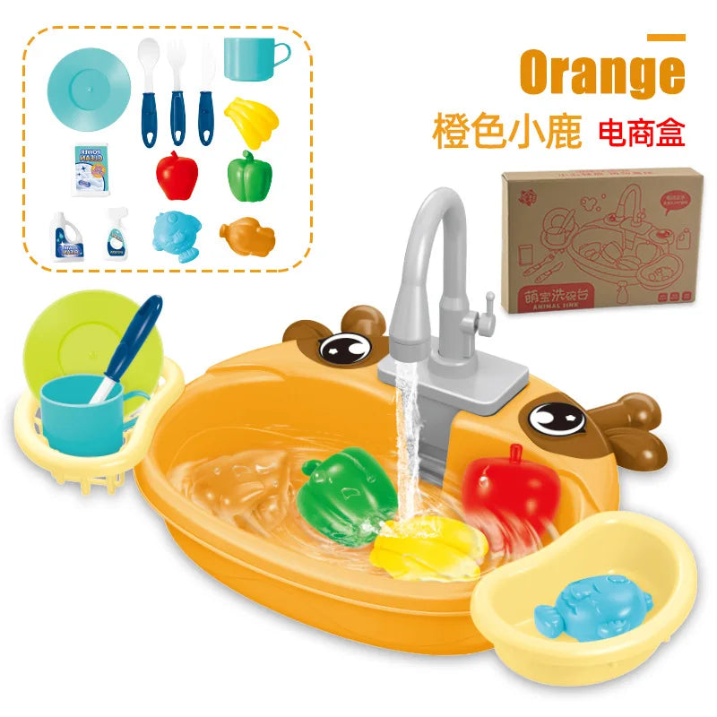 Electric Kitchen Sink Playset – Pretend Dishwasher Toy Set