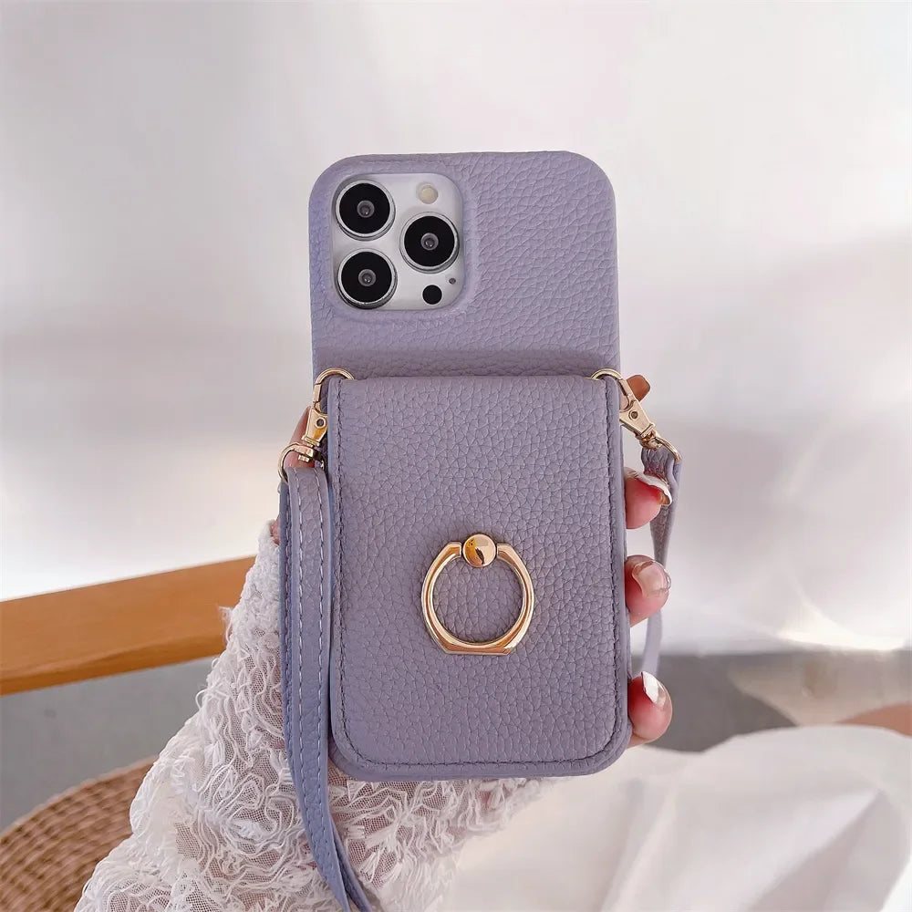 Makeup Mirror Flip Card Pocket Leather Case For iPhone
