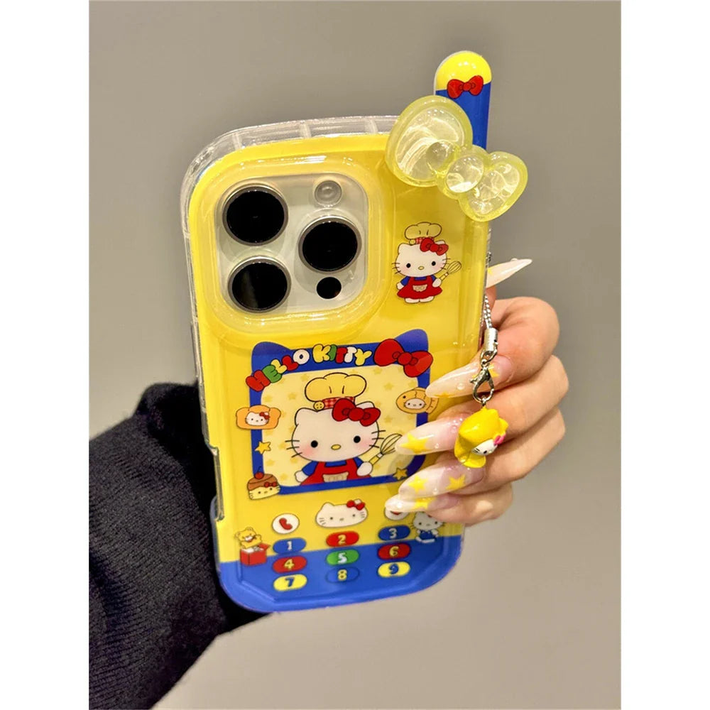 ins Cute Hello Kitty Bow Telephone Phone Case For iPhone