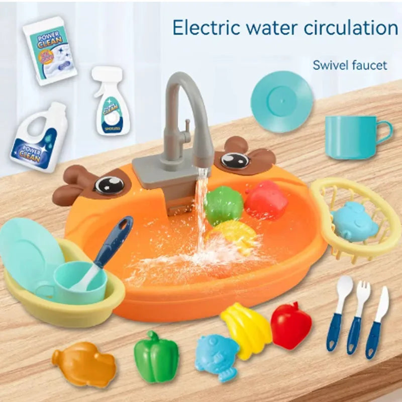 Electric Kitchen Sink Playset – Pretend Dishwasher Toy Set