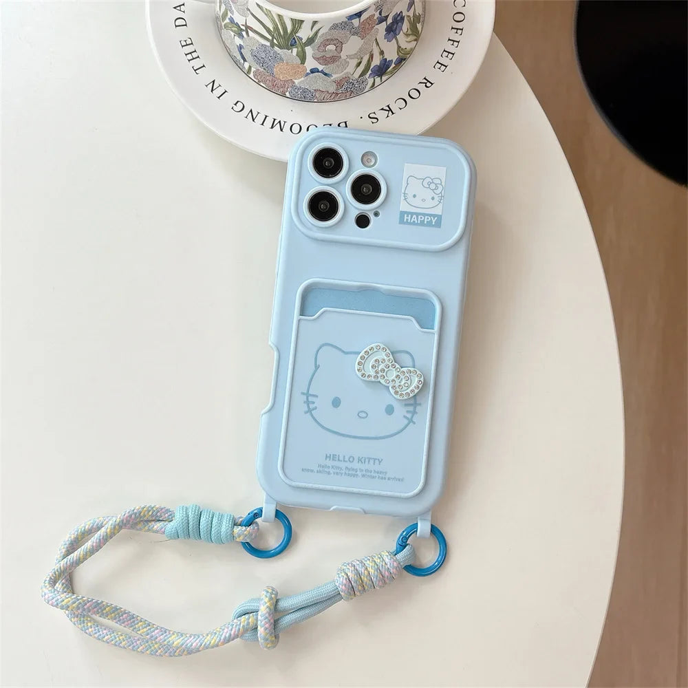 Crossbody Lanyard Hello Kitty Slot Card Bag Phone Case For iPhone