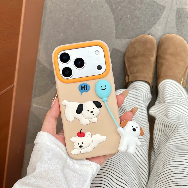 Cute Cartoon 3D Puppy Balloon Pendant Silicone Phone Case For iPhone