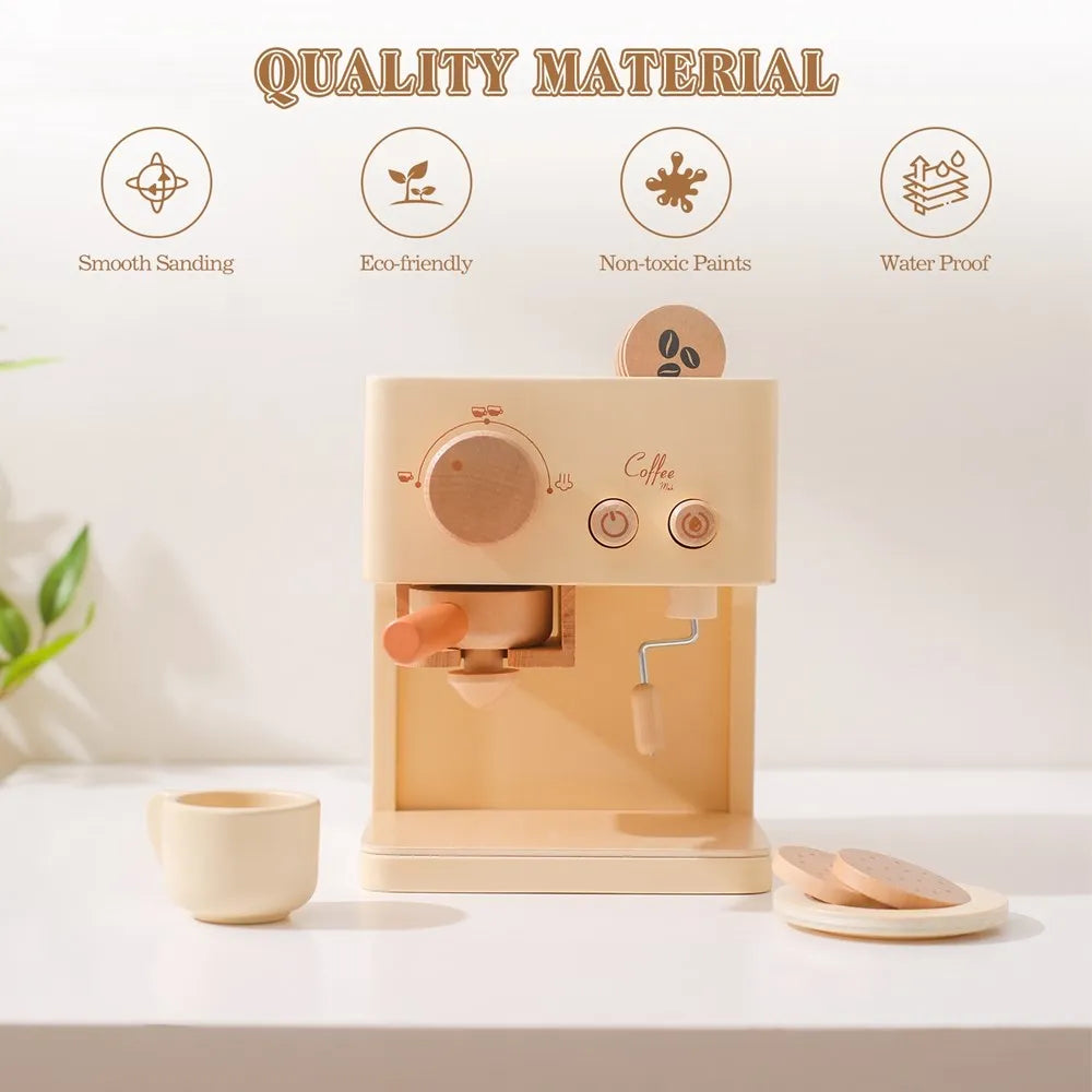 Wooden Coffee Machine Toy – Montessori Kitchen Playset for Kids