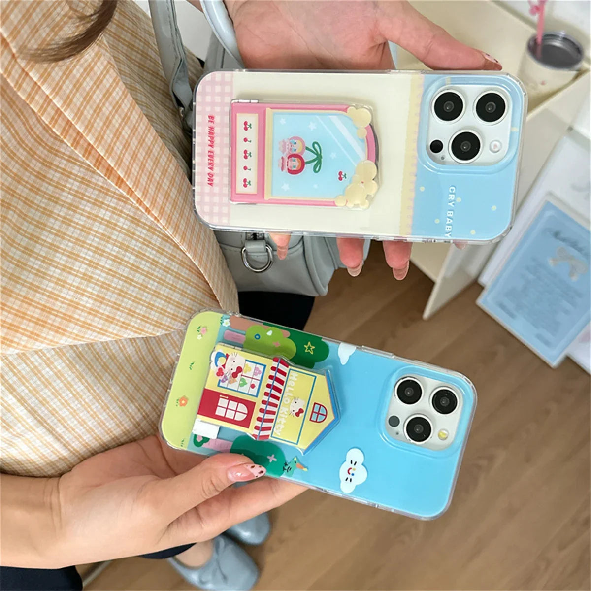 Kawaii Cartoon Hello Kitty Stand Holder Phone Case For iPhone