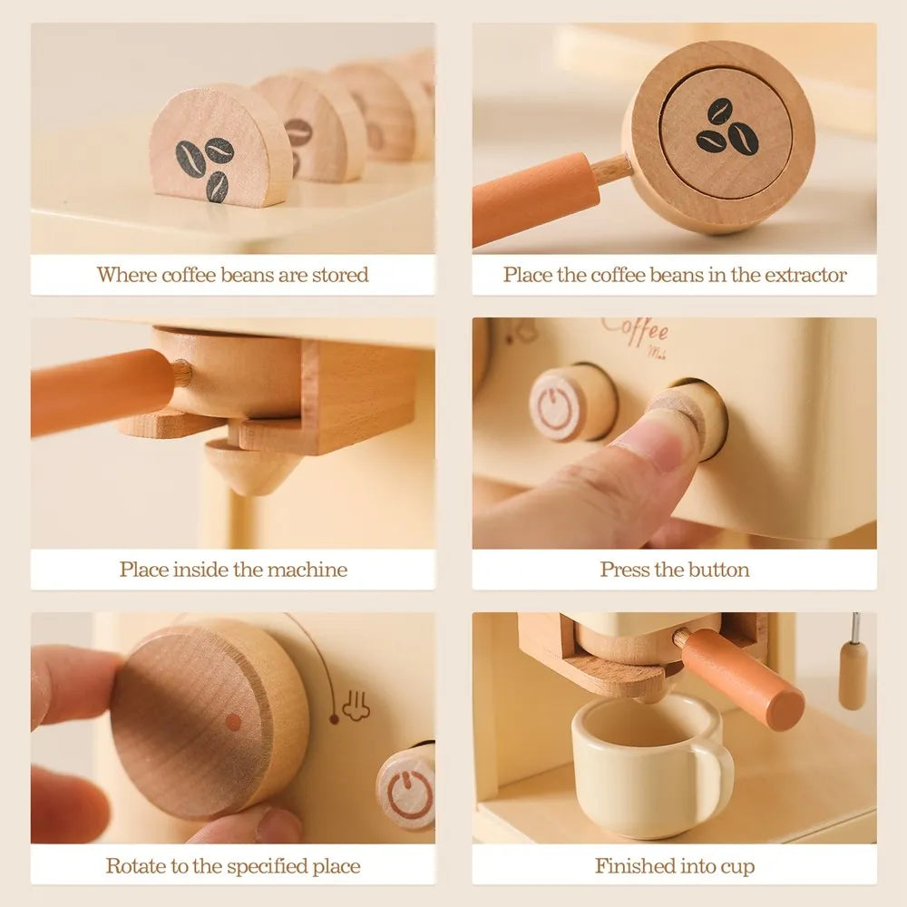 Wooden Coffee Machine Toy – Montessori Kitchen Playset for Kids