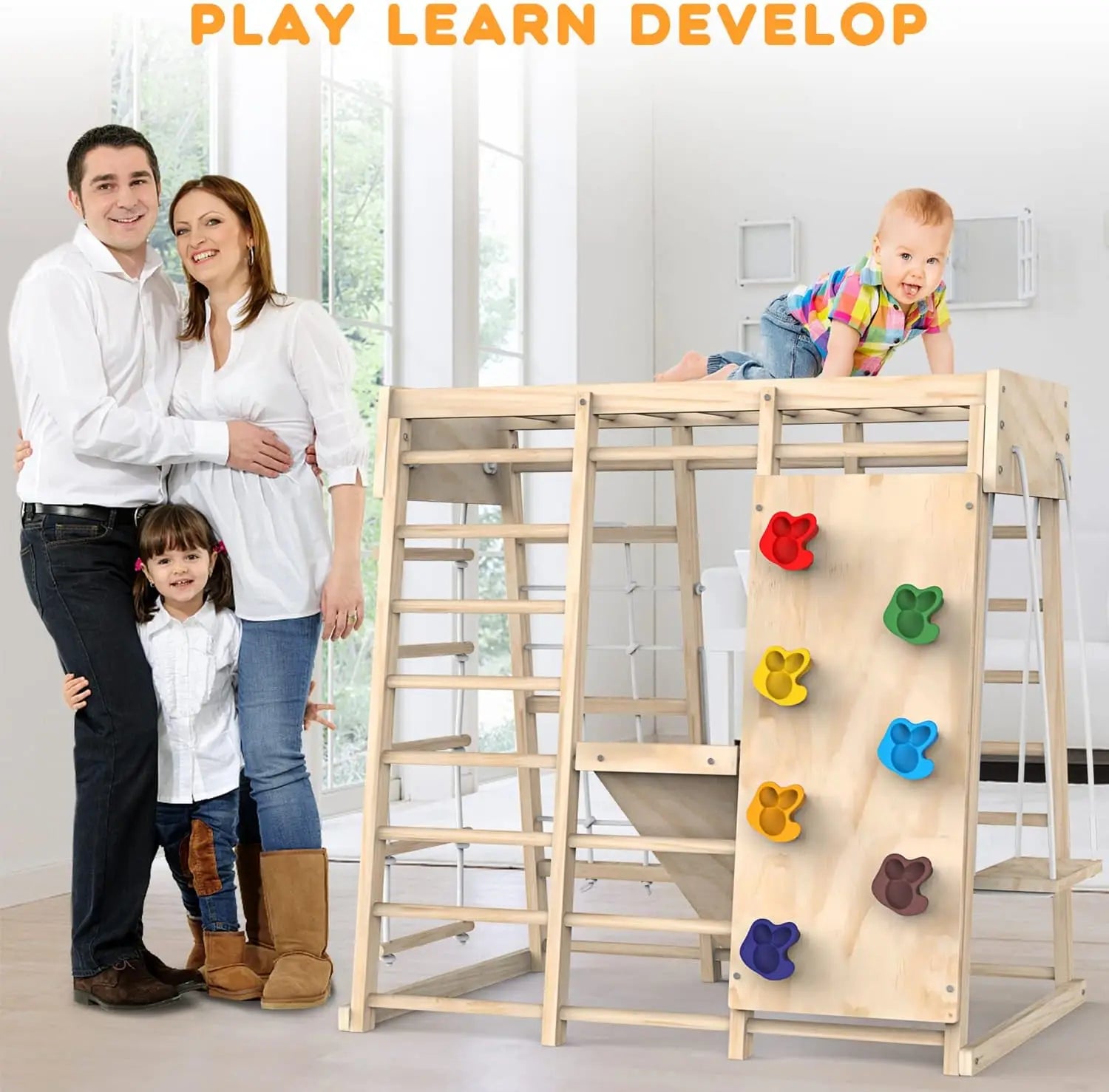 Indoor Jungle Gym for Kids – Climbing Playset with Slide and Foldable Design