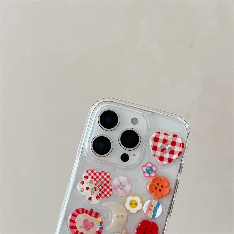 Korean Cute Flower Flower Button Phone Case For iPhone