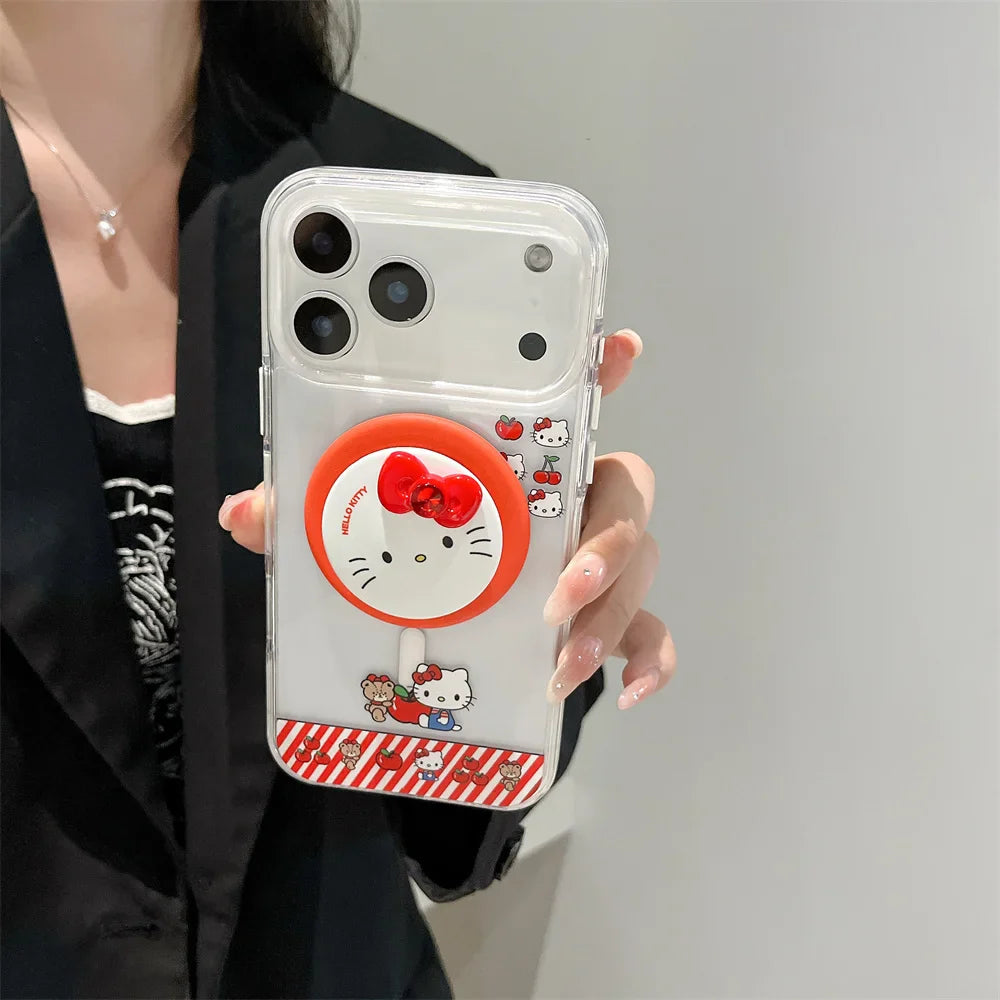 Hello Kitty Magnetic Stand Transparent Magsafe Phone Case For iPhone