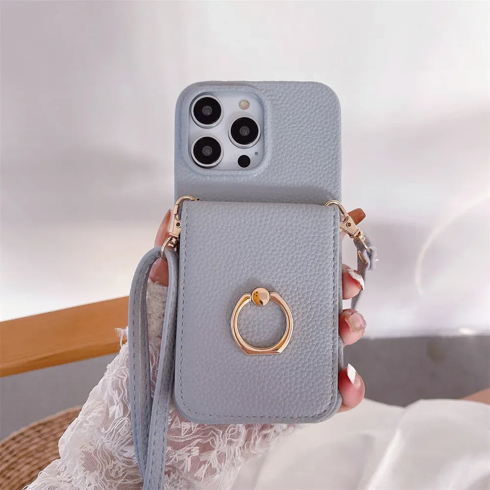 Makeup Mirror Flip Card Pocket Leather Case For iPhone