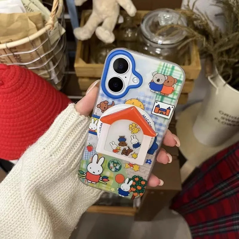 Miffy Kawaii Cartoon Mobile Phone Case Cute Anime Rabbit Magnetic Holder Phone Case