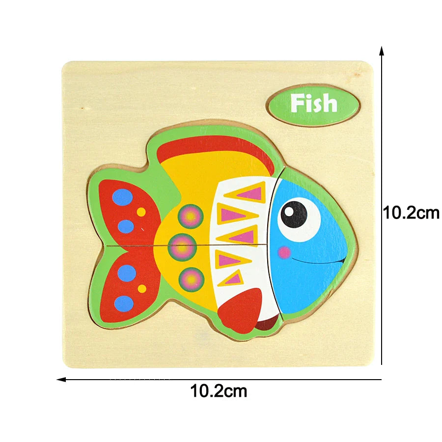 Montessori Wooden Cartoon Animal Puzzles – Early Learning Toy Set