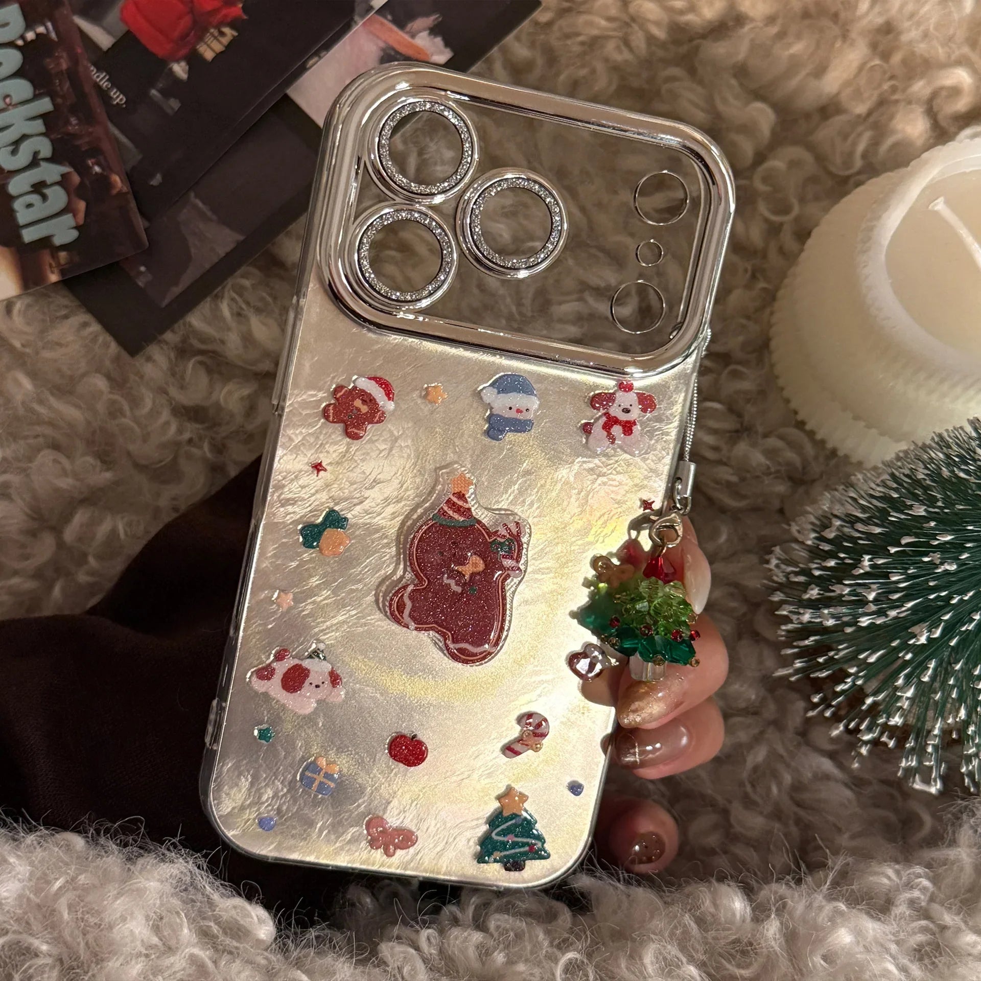 3D Cartoon Gingerbread Man Christmas Tree Pendant Phone Case For iPhone