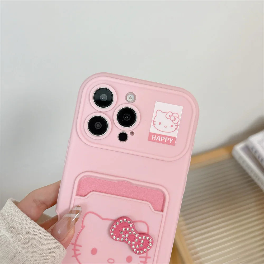 Crossbody Lanyard Hello Kitty Slot Card Bag Phone Case For iPhone