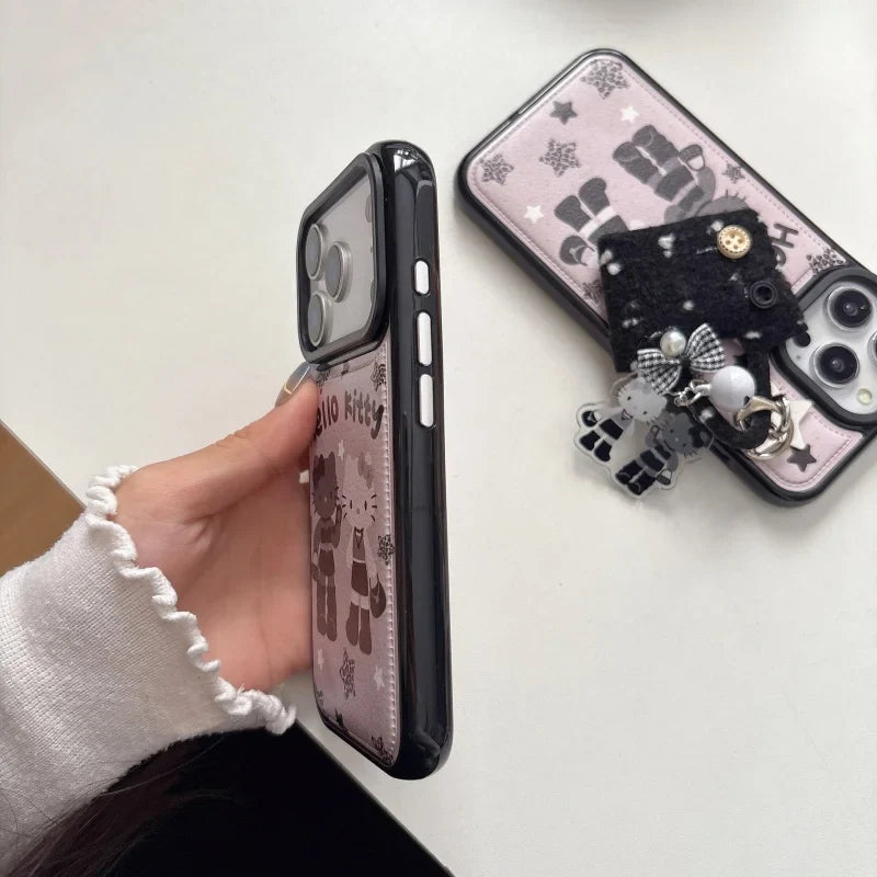 Cute Cartoon Hot Girl with Long Legs Hello Kitty Leather Phone Case For iPhone