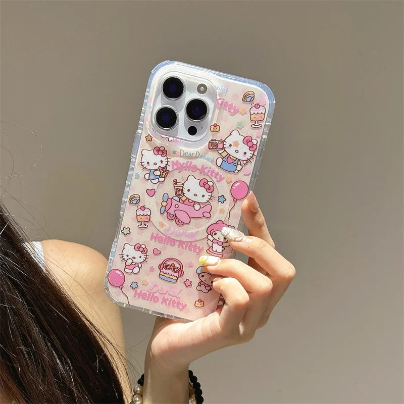 Kawaii Sweet Cake Hellokitty Glitter Magnetic Phone Case For iPhone
