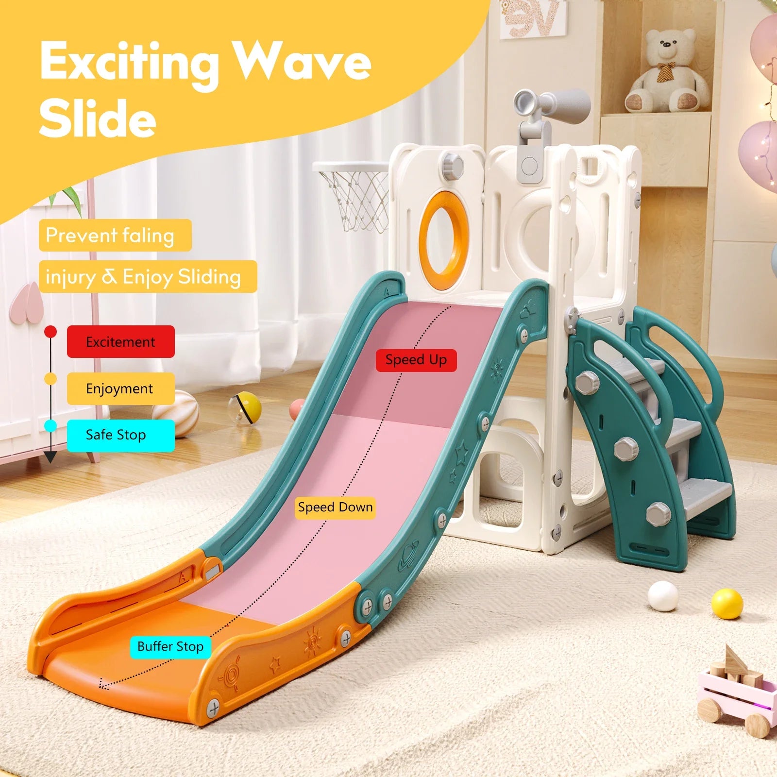 Toddler Playset with Slide and Basketball Hoop