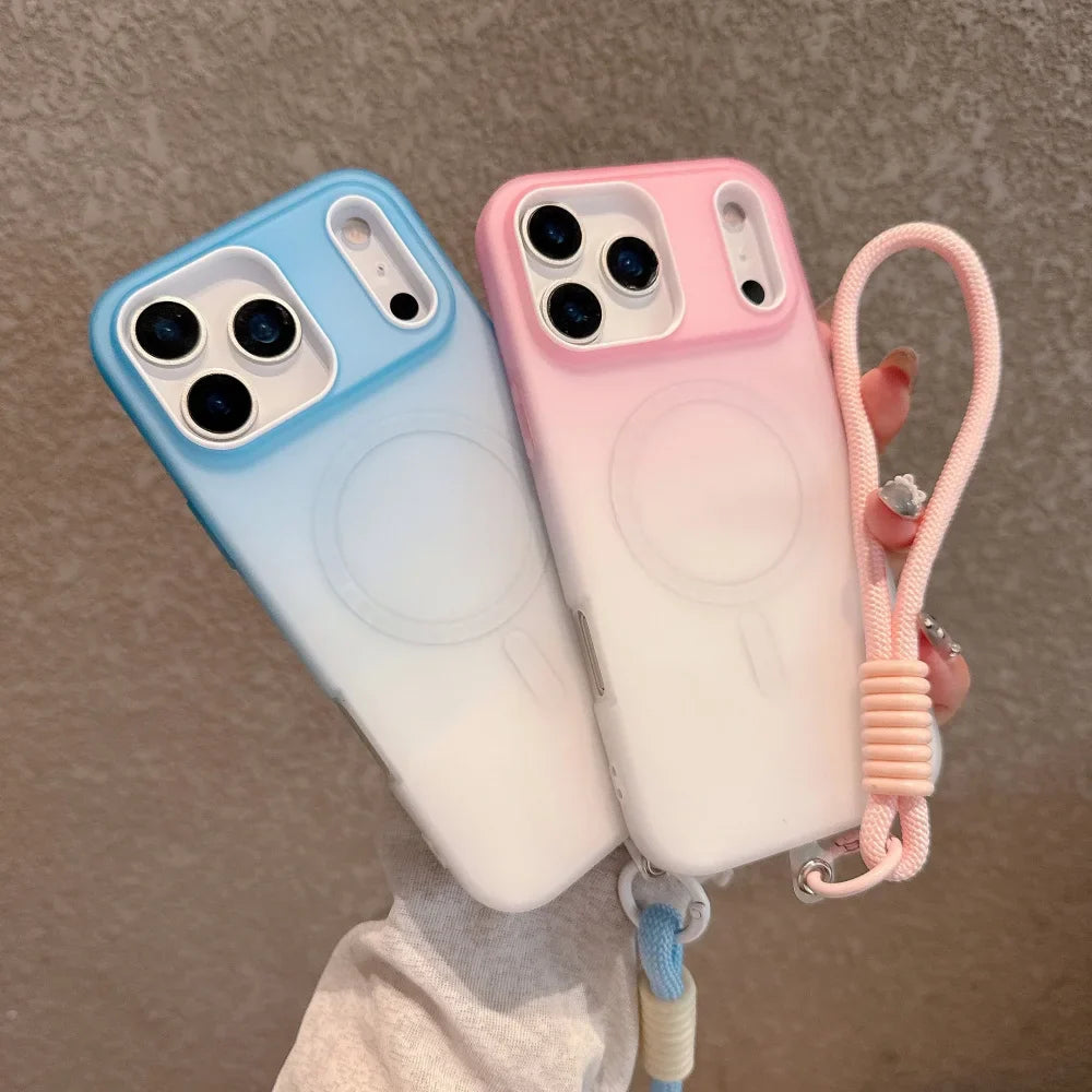 Soft Silicone For magsafe Wrist Strap Lanyard Shockproof Phone Case For iPhone