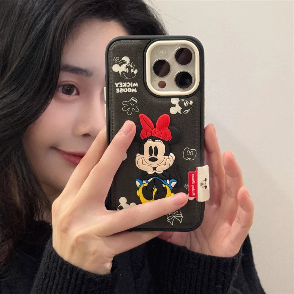 Disney Mickey Minnie Mouse Cute Leather Phone Case