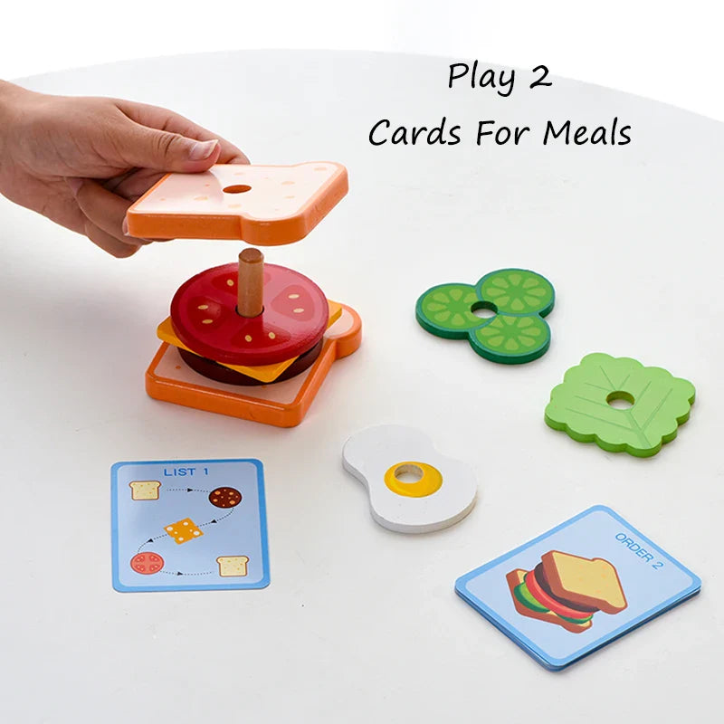 Wooden Burger Stacking Toy – Pretend Play Food Set