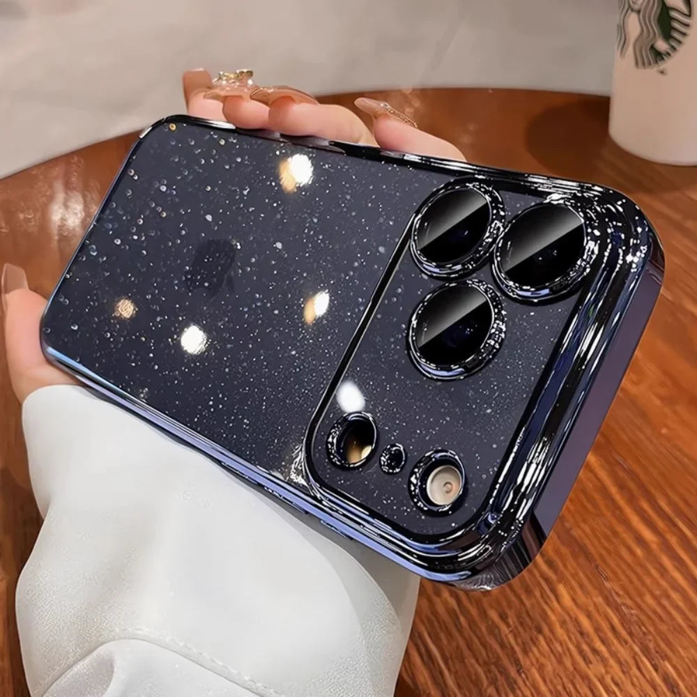 Ultra Thin Slim Plating Transparent Glitter PC Case  For iPhone