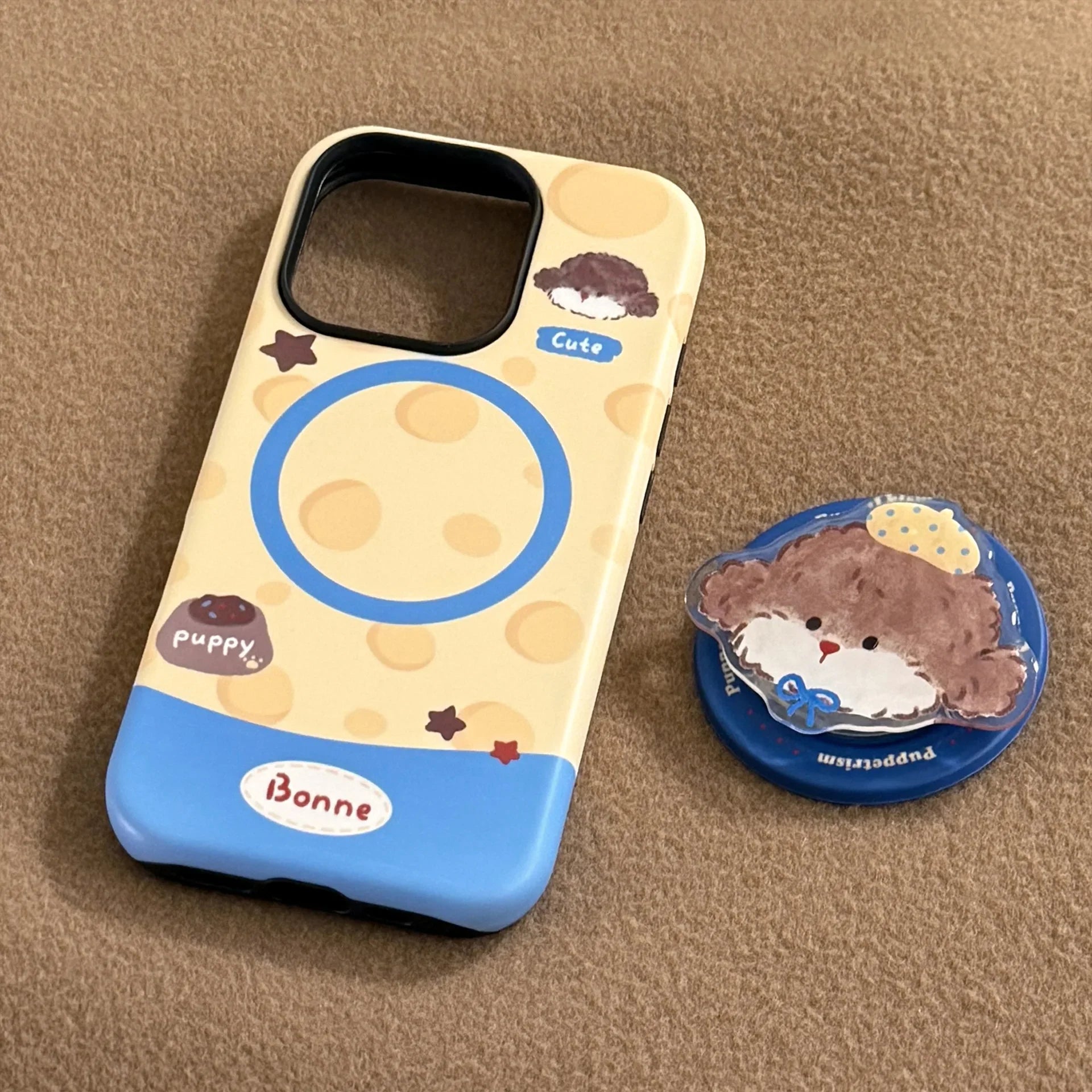 Korean Cartoon Puppy Magnetic Stand Holder Phone Case For iPhone