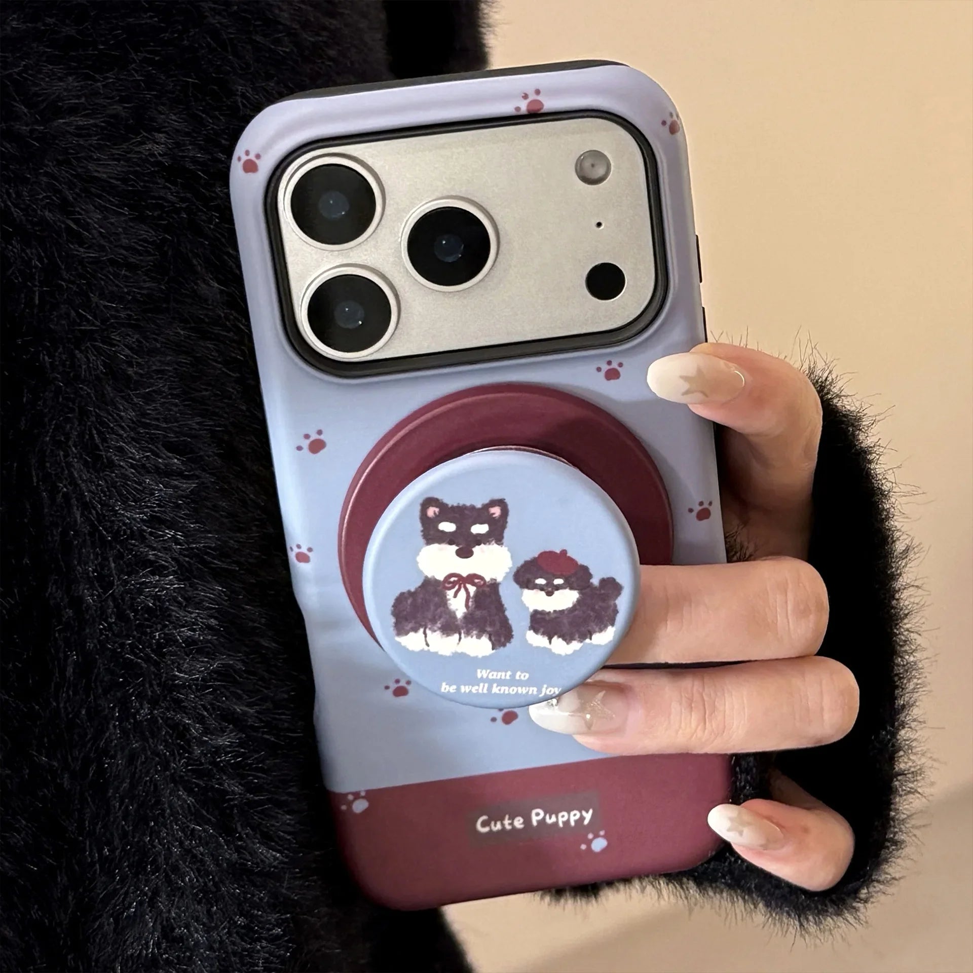 Korean Cartoon Puppy Magnetic Bracket Phone Case For iPhone